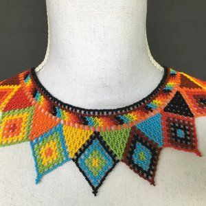 Handmade Mexican Huichol Bead Necklace - Huichol Folk Art Jewelry